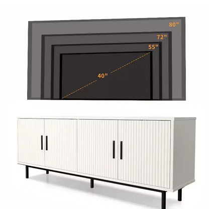 Meuble TV Dyonery 70 cannelé avec rangement pour salon, meuble TV pour téléviseurs jusqu'à 80 pouces, étagère réglable