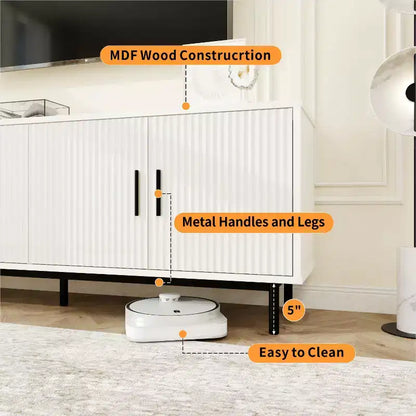 Meuble TV Dyonery 70 cannelé avec rangement pour salon, meuble TV pour téléviseurs jusqu'à 80 pouces, étagère réglable
