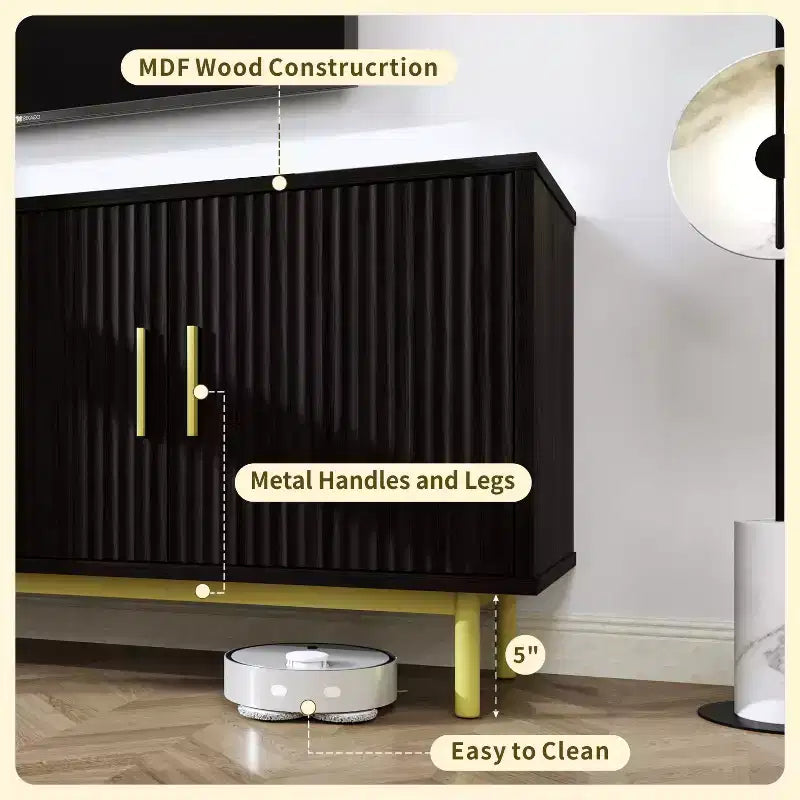 Meuble TV Dyonery 70 cannelé avec rangement pour salon, meuble TV pour téléviseurs jusqu'à 80 pouces, étagère réglable