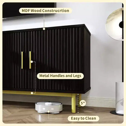 Meuble TV Dyonery 70 cannelé avec rangement pour salon, meuble TV pour téléviseurs jusqu'à 80 pouces, étagère réglable
