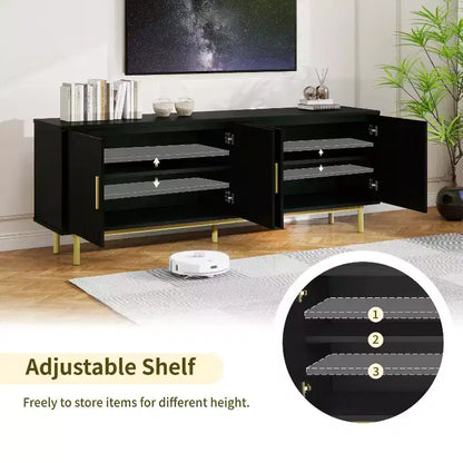 Meuble TV Dyonery 70 cannelé avec rangement pour salon, meuble TV pour téléviseurs jusqu'à 80 pouces, étagère réglable