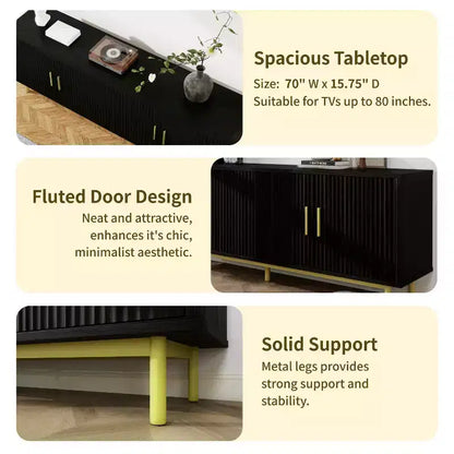 Meuble TV Dyonery 70 cannelé avec rangement pour salon, meuble TV pour téléviseurs jusqu'à 80 pouces, étagère réglable