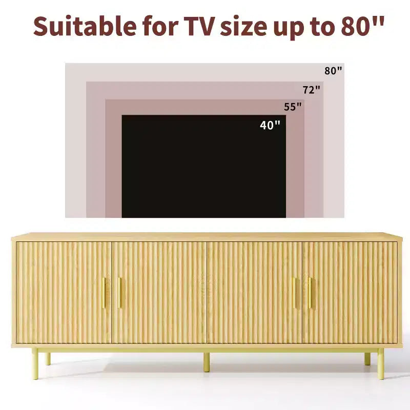 Meuble TV Dyonery 70 cannelé avec rangement pour salon, meuble TV pour téléviseurs jusqu'à 80 pouces, étagère réglable