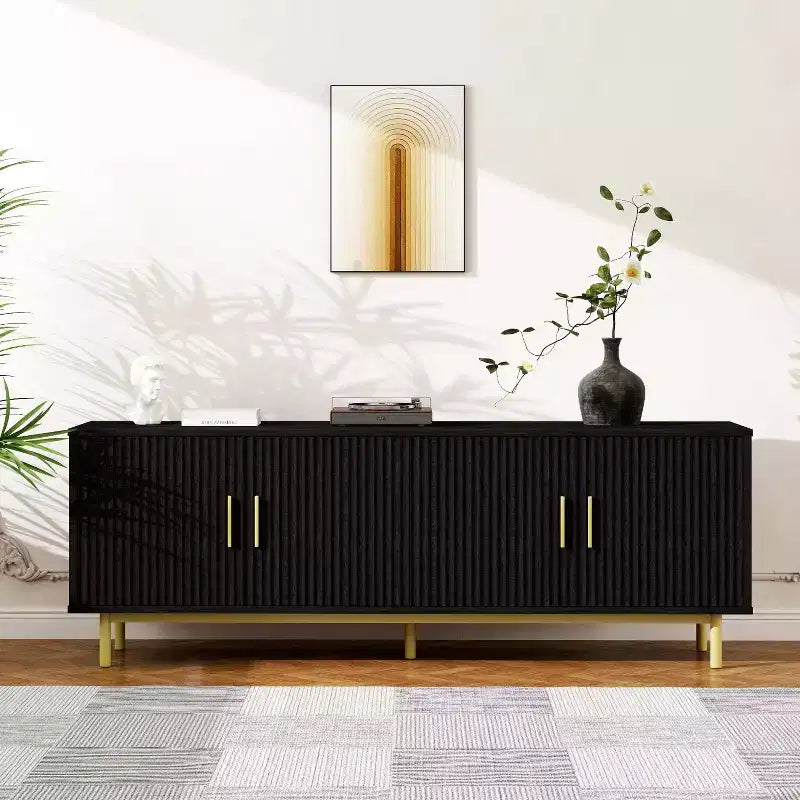 Dyonery 70 Fluted TV Stand with Storage for Living Room, Entertainment Center for TV Up to 80 Inch, Adjustable Shelf