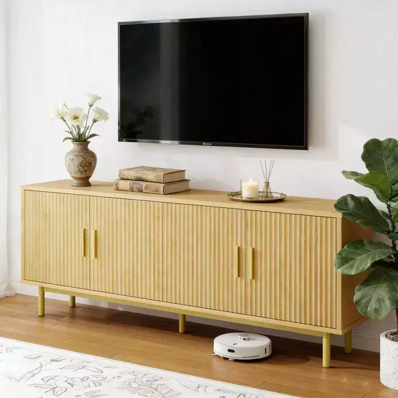 Meuble TV Dyonery 70 cannelé avec rangement pour salon, meuble TV pour téléviseurs jusqu'à 80 pouces, étagère réglable
