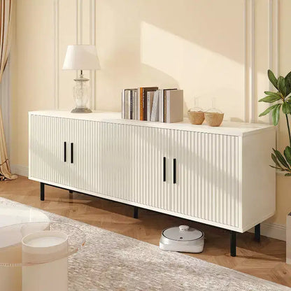 Meuble TV Dyonery 70 cannelé avec rangement pour salon, meuble TV pour téléviseurs jusqu'à 80 pouces, étagère réglable