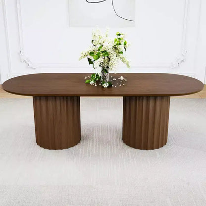 Table à manger ovale double base cylindrique noire de 86 pouces avec 8 chaises de salle à manger, convient pour salle à manger / salon