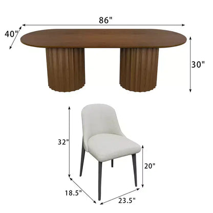 Table à manger ovale double base cylindrique noire de 86 pouces avec 8 chaises de salle à manger, convient pour salle à manger / salon