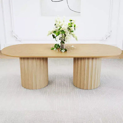 Table à manger ovale double base cylindrique noire de 86 pouces avec 8 chaises de salle à manger, convient pour salle à manger / salon