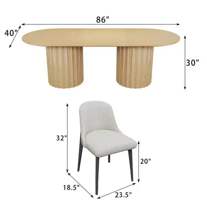 Table à manger ovale double base cylindrique noire de 86 pouces avec 8 chaises de salle à manger, convient pour salle à manger / salon