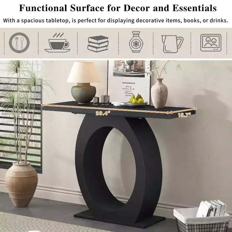 Console élégante Okak avec base ovoïde, table d'entrée avec plateau épais et durable, table d'appoint pour entrée, salon