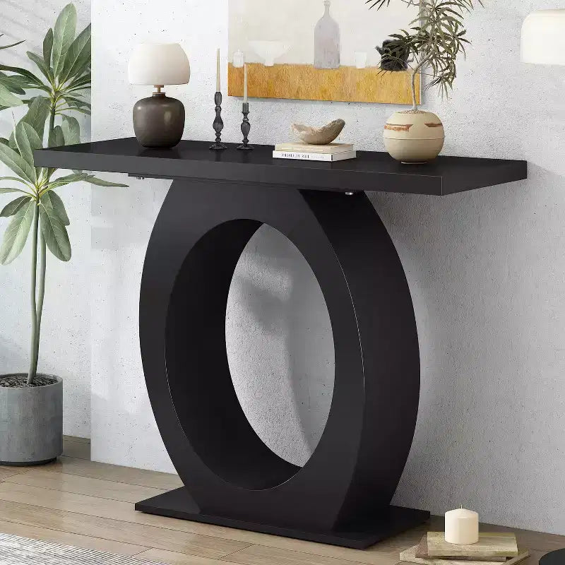 Console élégante Okak avec base ovoïde, table d'entrée avec plateau épais et durable, table d'appoint pour entrée, salon