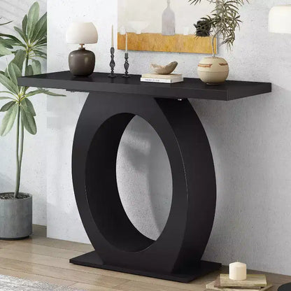 Console élégante Okak avec base ovoïde, table d'entrée avec plateau épais et durable, table d'appoint pour entrée, salon
