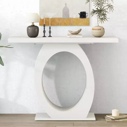 Console élégante Okak avec base ovoïde, table d'entrée avec plateau épais et durable, table d'appoint pour entrée, salon