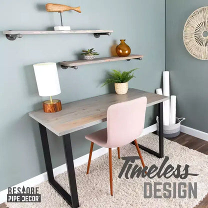 Bureau en bois massif Pipe Decor Skyline Riverstone Grey avec pieds Landscape de 71 cm