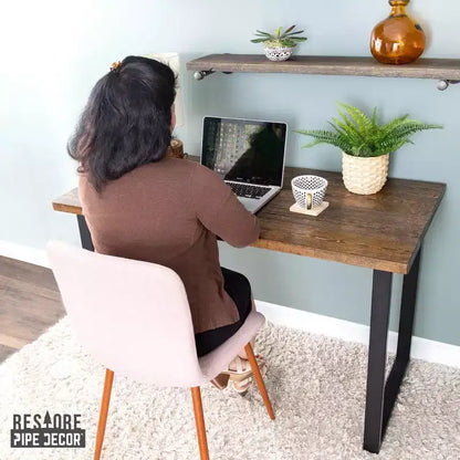 Bureau en bois massif marron Pipe Decor Skyline Trail avec pieds paysagers de 71 cm