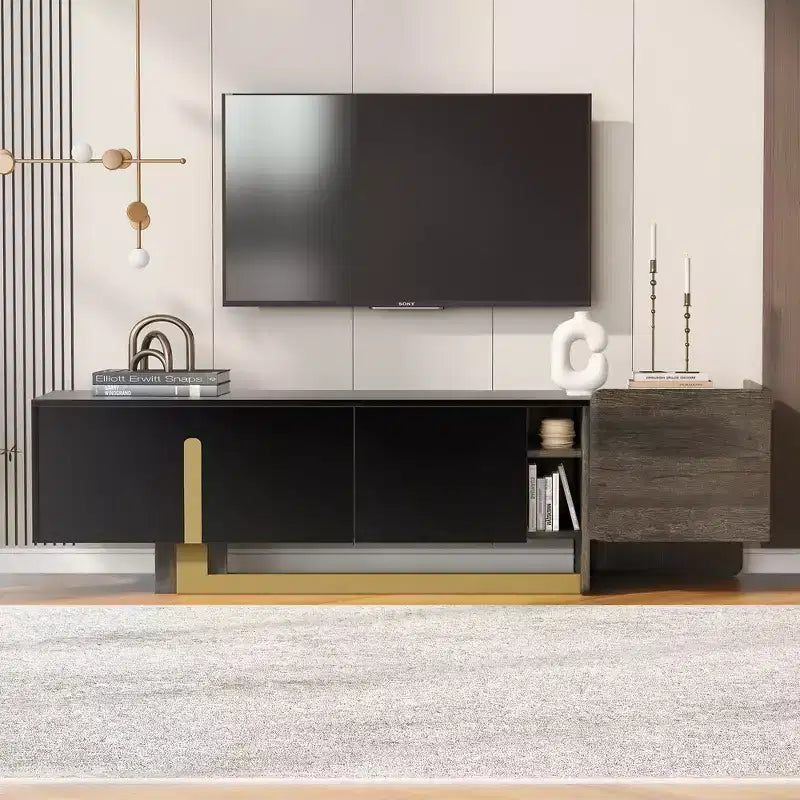 Bestier 66.7 Inch Light Luxury TV Stand for TVs up to 70 Inches, Modern TV Cabinet with Metal Legs, 1 Drawer, 2 Cabinets for Living room