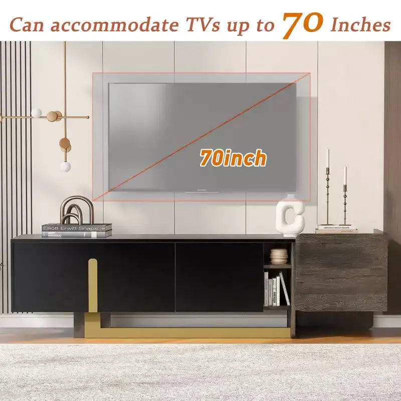 Meuble TV de luxe Bestier de 170 cm pour téléviseurs jusqu'à 70 pouces, meuble TV moderne avec pieds en métal, 1 tiroir, 2 armoires pour salon