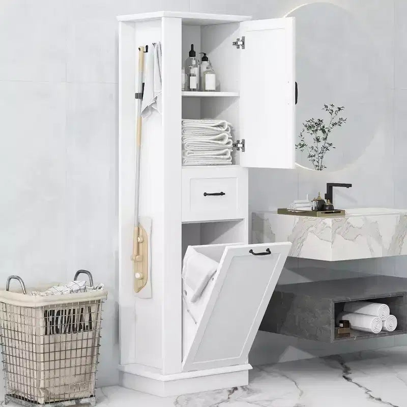Modern Tall Storage Cabinet  Tilt-Out Compartment Adjustable Shelves 80LBS Capacity Soft-Close Hinges