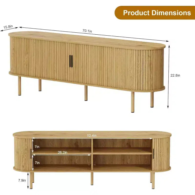 Meuble TV avec rangement – Meuble média en chêne, centre de divertissement contemporain, adapté aux salons, chambres et couloirs.