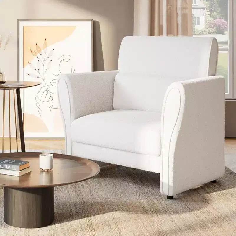 Fauteuil d'appoint moderne avec accoudoirs, petit canapé moderne en bouclette, coussins lombaires amovibles, assemblage facile, pour salon, chambre