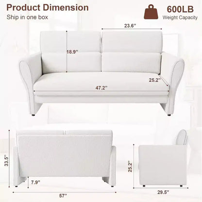 Fauteuil d'appoint moderne avec accoudoirs, petit canapé moderne en bouclette, coussins lombaires amovibles, assemblage facile, pour salon, chambre
