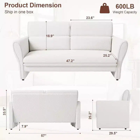 Fauteuil d'appoint moderne avec accoudoirs, petit canapé moderne en bouclette, coussins lombaires amovibles, assemblage facile, pour salon, chambre