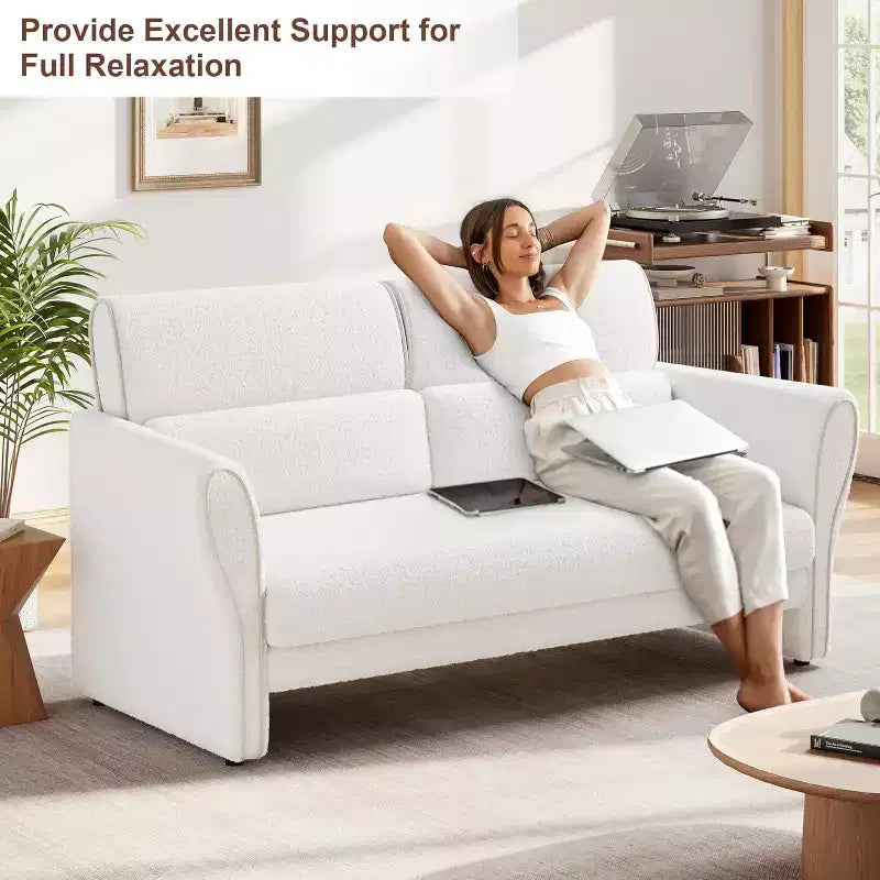 Fauteuil d'appoint moderne avec accoudoirs, petit canapé moderne en bouclette, coussins lombaires amovibles, assemblage facile, pour salon, chambre