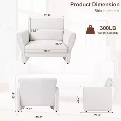 Fauteuil d'appoint moderne avec accoudoirs, petit canapé moderne en bouclette, coussins lombaires amovibles, assemblage facile, pour salon, chambre