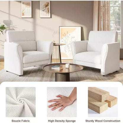 Fauteuil d'appoint moderne avec accoudoirs, petit canapé moderne en bouclette, coussins lombaires amovibles, assemblage facile, pour salon, chambre