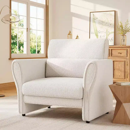 Fauteuil d'appoint moderne avec accoudoirs, petit canapé moderne en bouclette, coussins lombaires amovibles, assemblage facile, pour salon, chambre