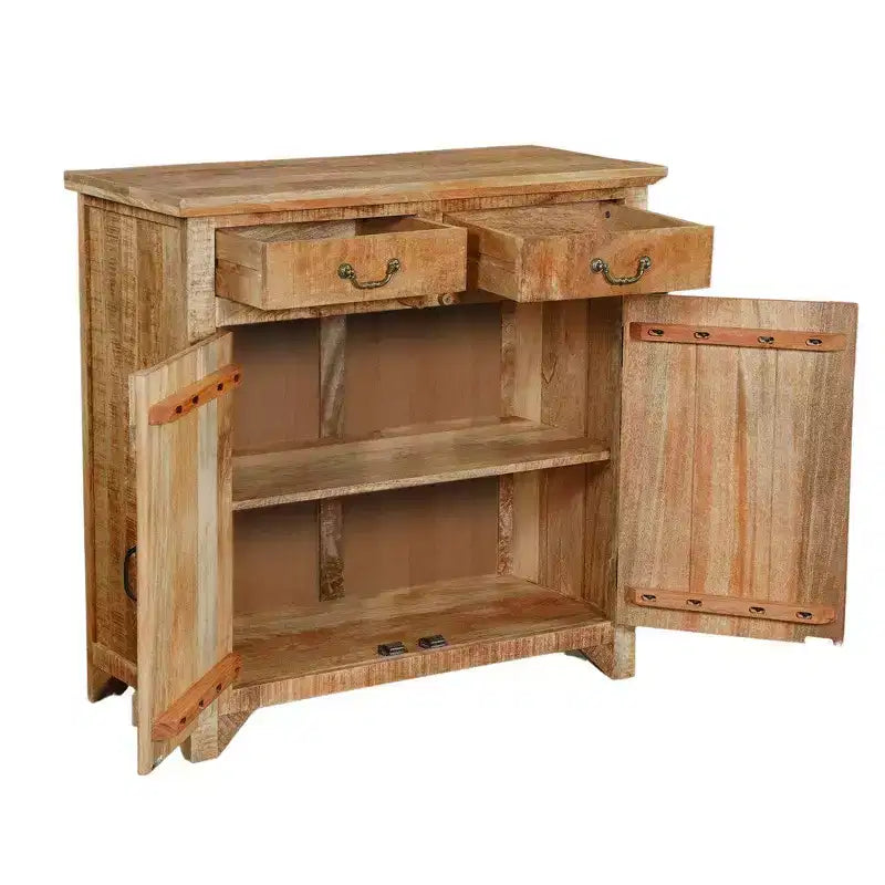 Console en bois de manguier avec 2 tiroirs et 2 portes de style rustique artisanal Royal Hampton 39 po