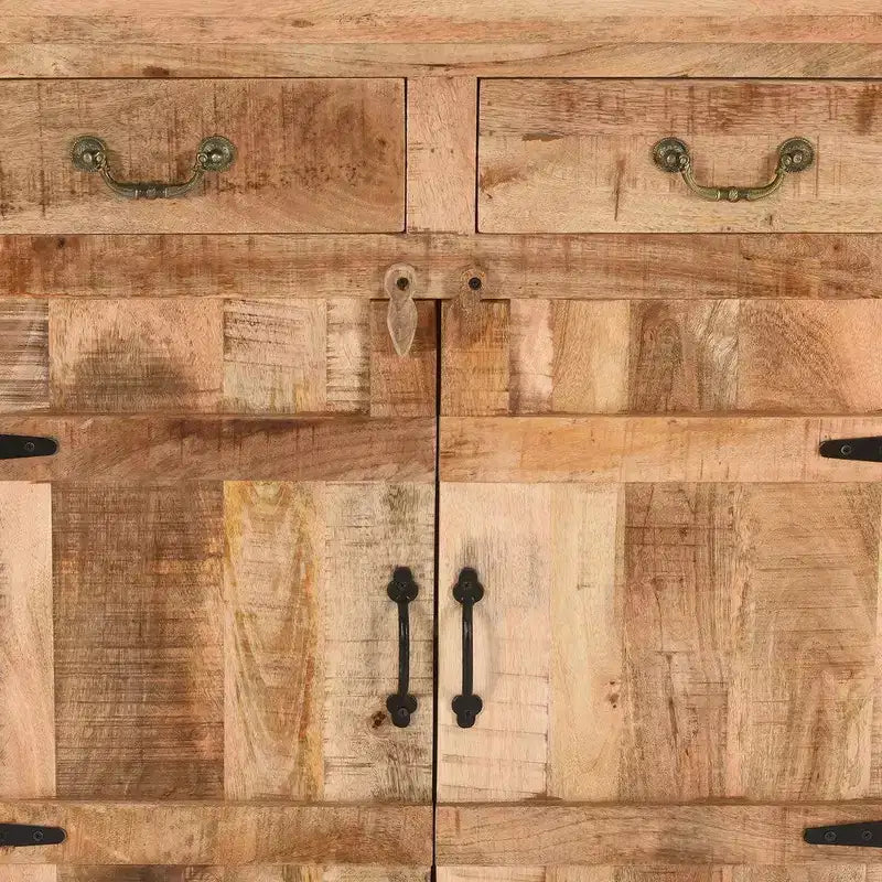 Console en bois de manguier avec 2 tiroirs et 2 portes de style rustique artisanal Royal Hampton 39 po