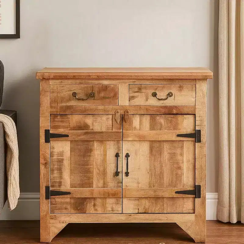 Console en bois de manguier avec 2 tiroirs et 2 portes de style rustique artisanal Royal Hampton 39 po