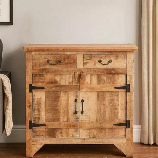 Console en bois de manguier avec 2 tiroirs et 2 portes de style rustique artisanal Royal Hampton 39 po