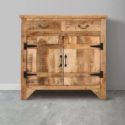 Console en bois de manguier avec 2 tiroirs et 2 portes de style rustique artisanal Royal Hampton 39 po
