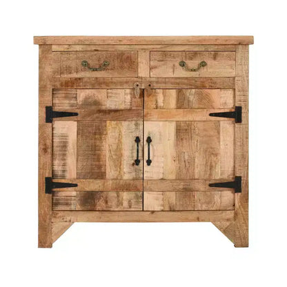 Console en bois de manguier avec 2 tiroirs et 2 portes de style rustique artisanal Royal Hampton 39 po