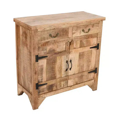 Console en bois de manguier avec 2 tiroirs et 2 portes de style rustique artisanal Royal Hampton 39 po
