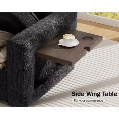 Canapé convertible en forme de L 7 places Dyonery avec lit gigogne, ports USB, lumière LED, dossier inclinable, table d'appoint et pouf, canapé en chenille