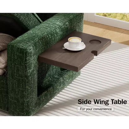 Canapé convertible en forme de L 7 places Dyonery avec lit gigogne, ports USB, lumière LED, dossier inclinable, table d'appoint et pouf, canapé en chenille