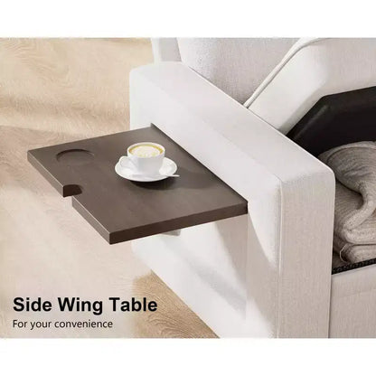 Canapé convertible en forme de L 7 places Dyonery avec lit gigogne, ports USB, lumière LED, dossier inclinable, table d'appoint et pouf, canapé en chenille