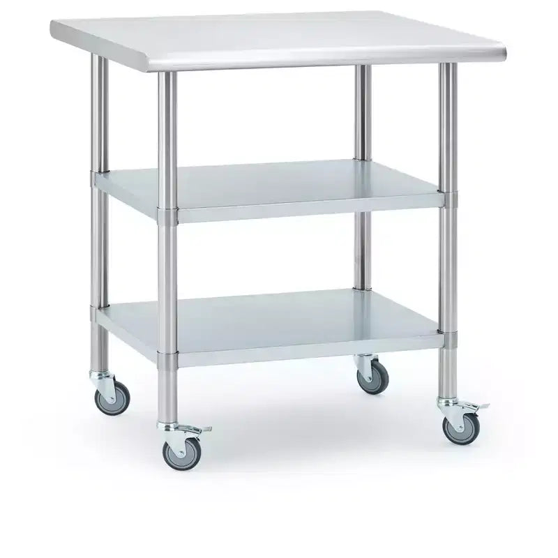 Stainless Steel Workbench, 24*30 Commercial Kitchen Workbench with 4 Universal Wheels and Adjustable Base, Suitable for Restaurants, Garage, Outdoor