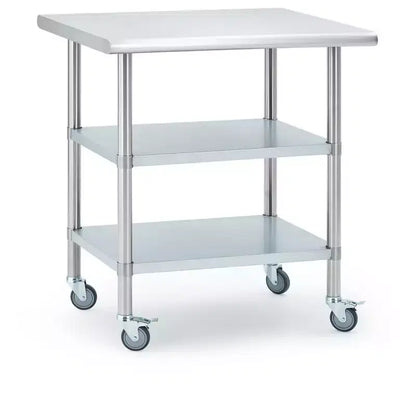 Stainless Steel Workbench, 24*30 Commercial Kitchen Workbench with 4 Universal Wheels and Adjustable Base, Suitable for Restaurants, Garage, Outdoor