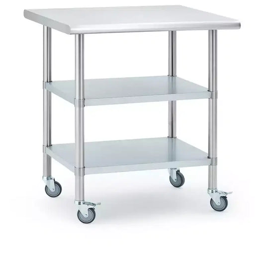 Stainless Steel Workbench, 24*30 Commercial Kitchen Workbench with 4 Universal Wheels and Adjustable Base, Suitable for Restaurants, Garage, Outdoor