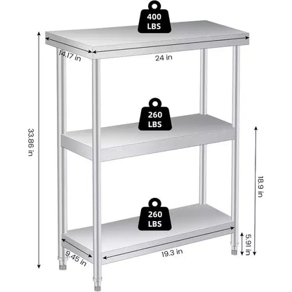 Établi en acier inoxydable, établi de cuisine commerciale avec étagère inférieure réglable, convient aux restaurants, hôtels, garages, à l'intérieur et à l'extérieur