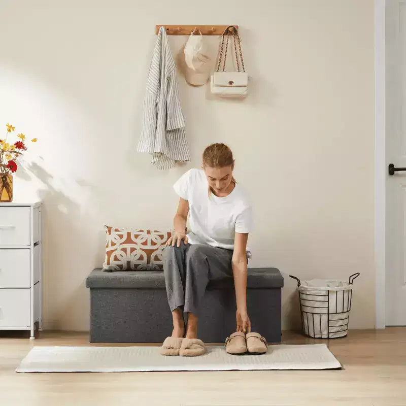 MAYEERTY Banc Ottoman de Rangement Pliant 43 pouces en Cuir Synthétique Rembourré Mousse Épaisse pour Entrée Salon