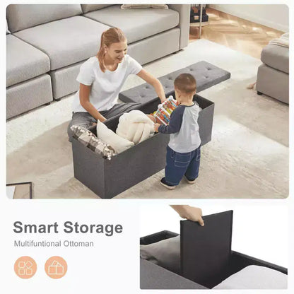 MAYEERTY Banc Ottoman de Rangement Pliant 43 pouces en Cuir Synthétique Rembourré Mousse Épaisse pour Entrée Salon