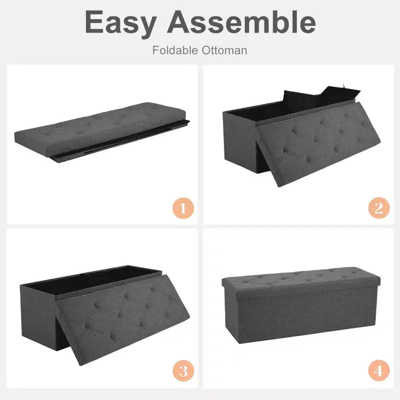 MAYEERTY Banc Ottoman de Rangement Pliant 43 pouces en Cuir Synthétique Rembourré Mousse Épaisse pour Entrée Salon