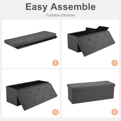 MAYEERTY Banc Ottoman de Rangement Pliant 43 pouces en Cuir Synthétique Rembourré Mousse Épaisse pour Entrée Salon