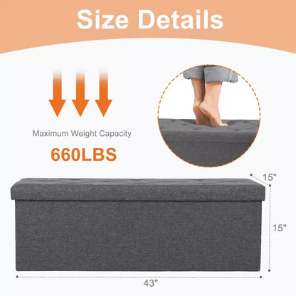 MAYEERTY Banc Ottoman de Rangement Pliant 43 pouces en Cuir Synthétique Rembourré Mousse Épaisse pour Entrée Salon